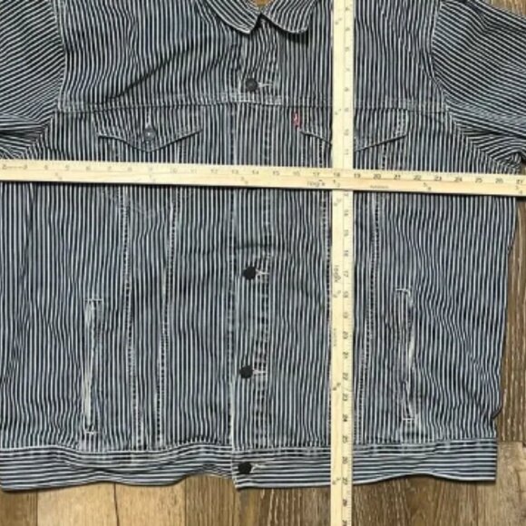 Levis Premium Denim Jean Trucker Jacket Mens XL Hickory Stripe Railroad Big E - Picture 6 of 6